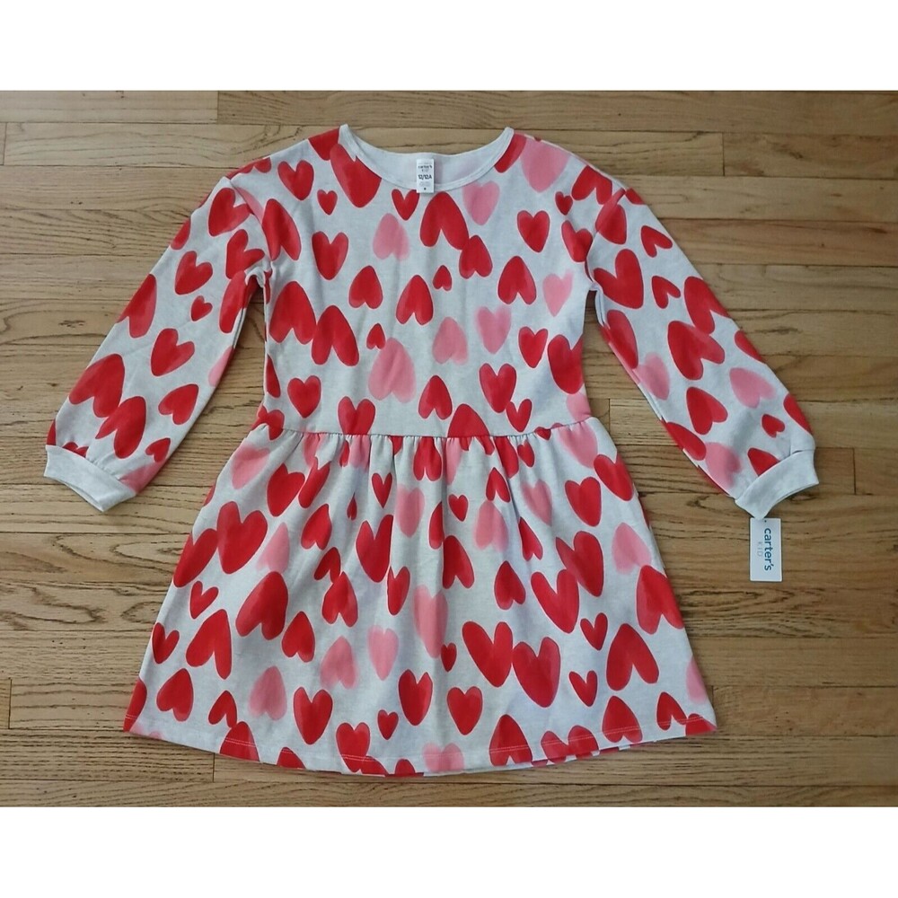 NEW Carter's Kid Hearts Dress for Girls Soft Comfort Long Sleeve Size 12/12A